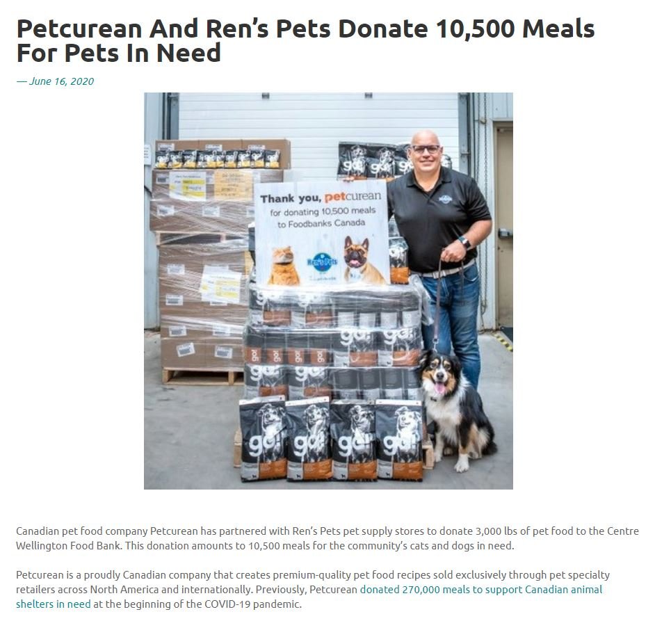 Petcurean And Ren’s Pets Donate 10,500 Meals For Pets In Need