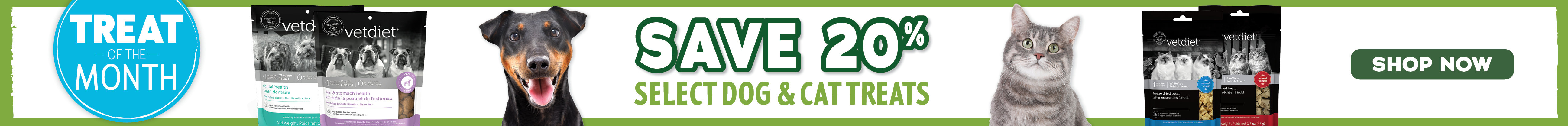 September Treat of the month - Save 20% on select dog and cat treats - shop now