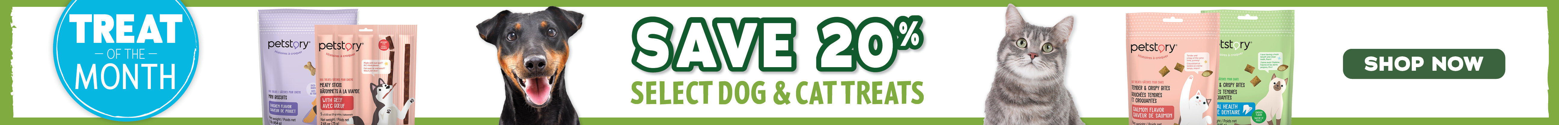 OctoberTreat of the month - Save 20% on select dog and cat treats - shop now