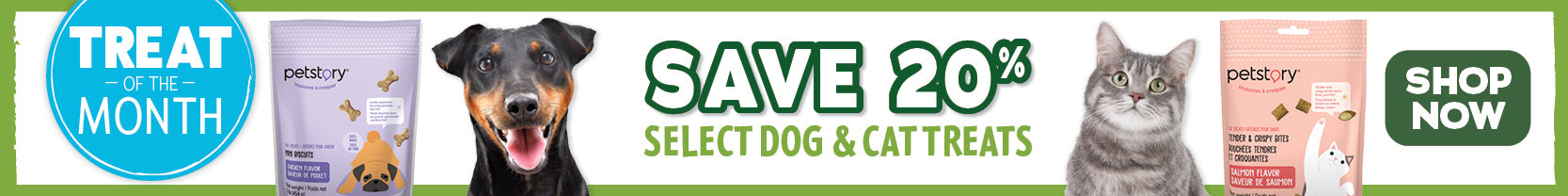 October Treat of the month - Save 20% on select dog and cat treats - shop now