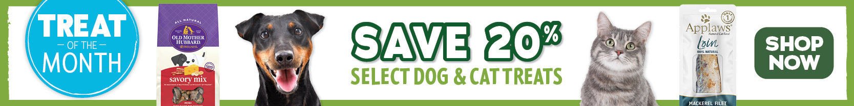 November Treat of the month - Save 20% on select dog and cat treats - shop now