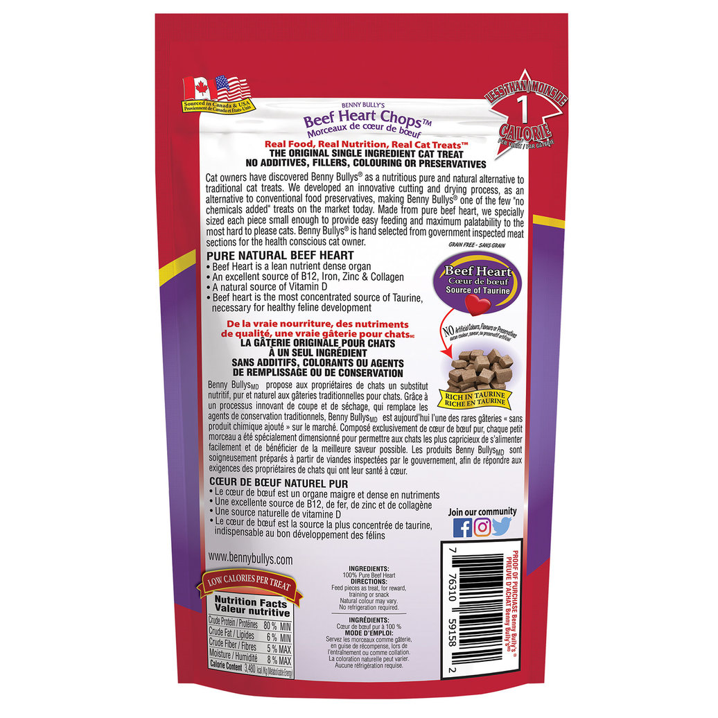 View larger image of Benny Bully's, Feline Beef Heart Chops - 20 g - Cat Treat