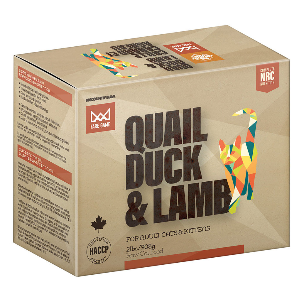 View larger image of Big Country Raw, Fare Game - Quail, Duck & Lamb - 0.9 kg - Frozen Cat Food
