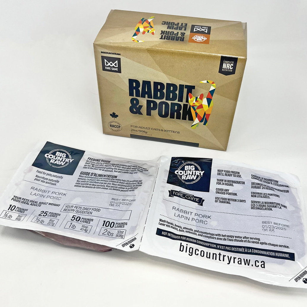 View larger image of Big Country Raw, Fare Game - Rabbit & Pork - 0.9 kg - Frozen Cat Food