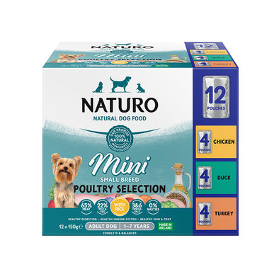 Canine Adult Mini Dog - Variety Pack Pouches (Chicken, Duck, Turkey) - 150 g x 12  - Wet Dog Food