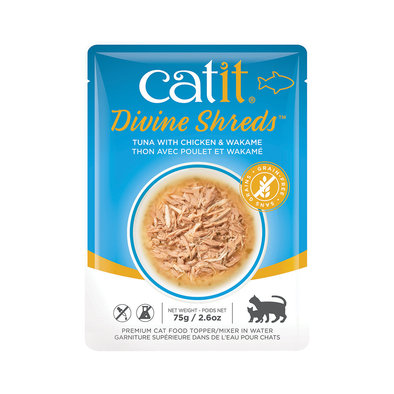 Catit, Pouch, Adult Feline - Divine Shreds - Tuna w/ Chicken & Wakame - 75 g