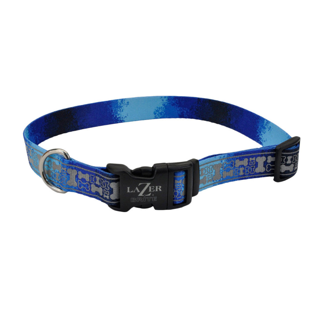 View larger image of Dog Collar-Lazer Brite-Blue Multi Bone-5/8"x12x18"