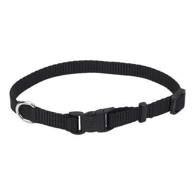 Adjustable Dog Collar with Plastic Buckle, Black, Extra Small - 3/8" x 8"-12"