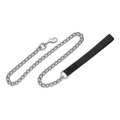 Chain Dog Leash with Nylon Handle, Black, 3.0 mm x 4'