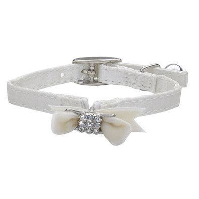 Kitten - Safety Collar White Silk w/Bow - 3/8x8"