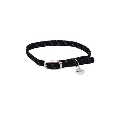 Cat Collar - Reflective Stretch - Black w/Charm - 3/8x10"