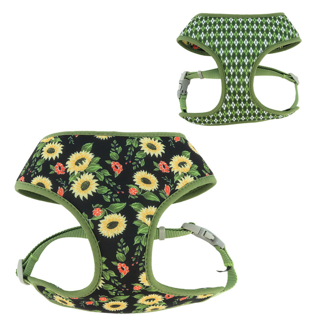 View larger image of Reversible Dog Harness, Sunflower with Green Argyle, MED - 3/4" x 20" - 29"