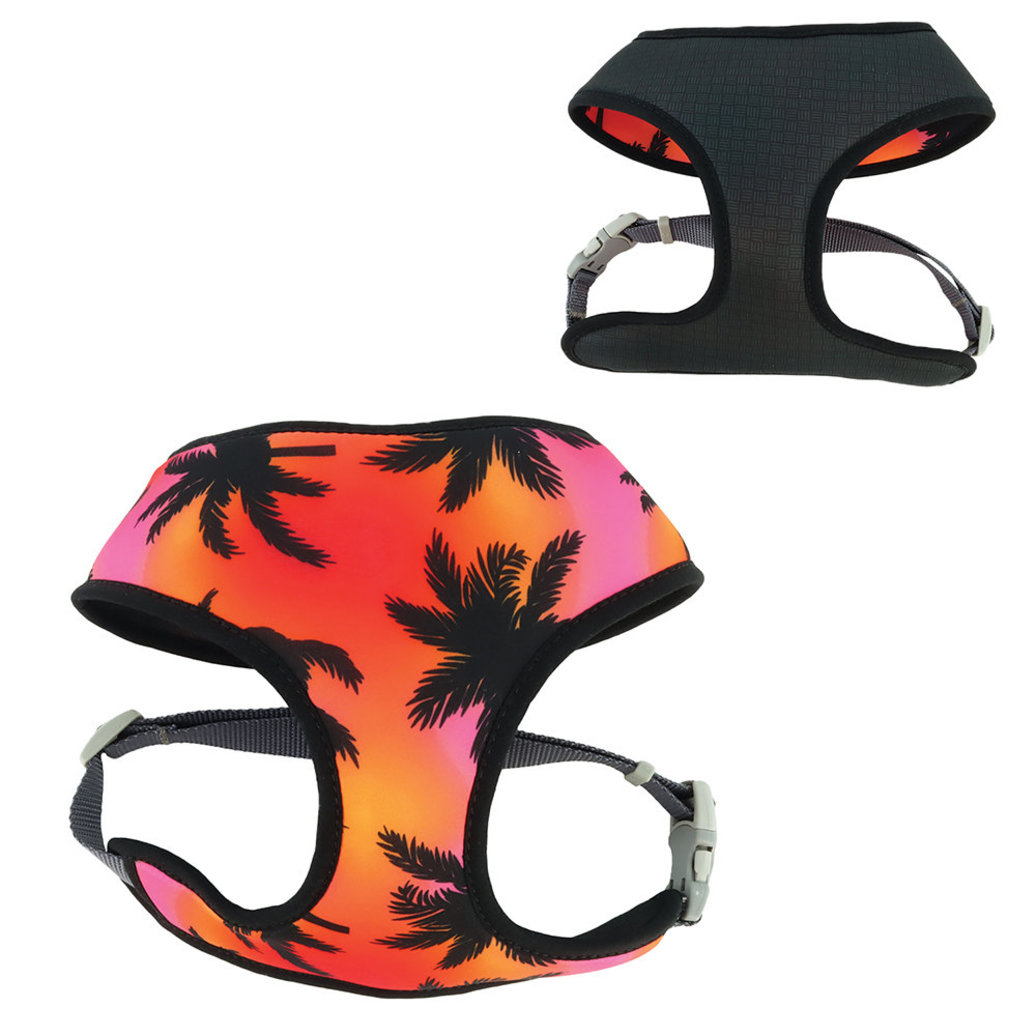 View larger image of Reversible Dog Harness, Sunset Palms with Black Grid, MED - 3/4" x 20" - 29"