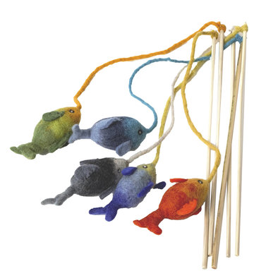 Dharma Dog Karma Cat, Wool Cat Teasers - Fish - Assorted Colours