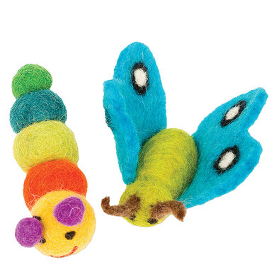 Dharma Dog Karma Cat, Wool Pet Toy - Caterpillar & Butterfly - 2 pk