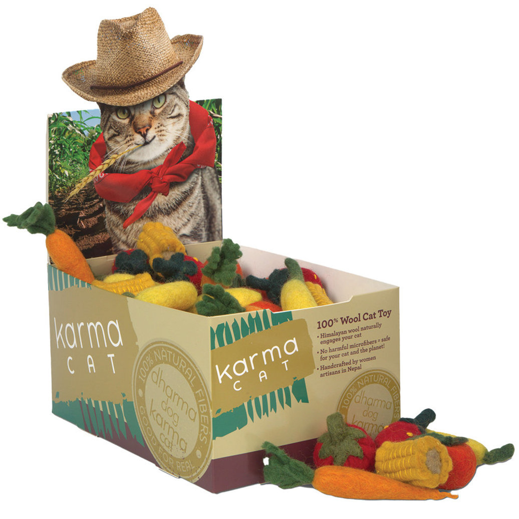 View larger image of Dharma Dog Karma Cat, Wool Pet Toy - Farmer - Assorted