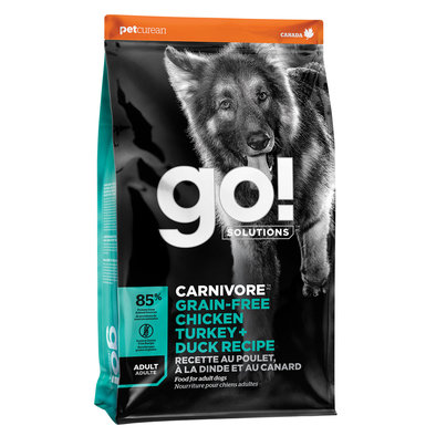 GO! SOLUTIONS, CARNIVORE Grain Free Chicken, Turkey + Duck Adult Recipe for dogs