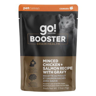 GO! SOLUTIONS,  BOOSTER Brain Health Minced Chicken + Salmon with gravy - 71 g - Wet Cat Food