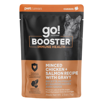 GO! SOLUTIONS,  BOOSTER Immune Health Minced Chicken + Salmon with gravy - 71 g - Wet Cat Food