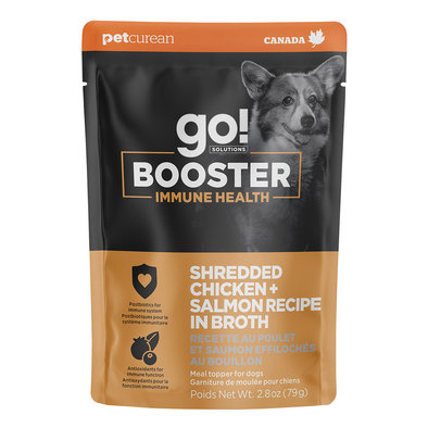 GO! SOLUTIONS,  BOOSTER Immune Health Shredded Chicken + Salmon in broth - 78 g - Wet Dog Food