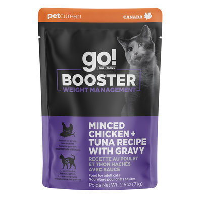 GO! SOLUTIONS,  BOOSTER Weight Management Minced Chicken + Tuna with gravy - 71 g - Wet Cat Food