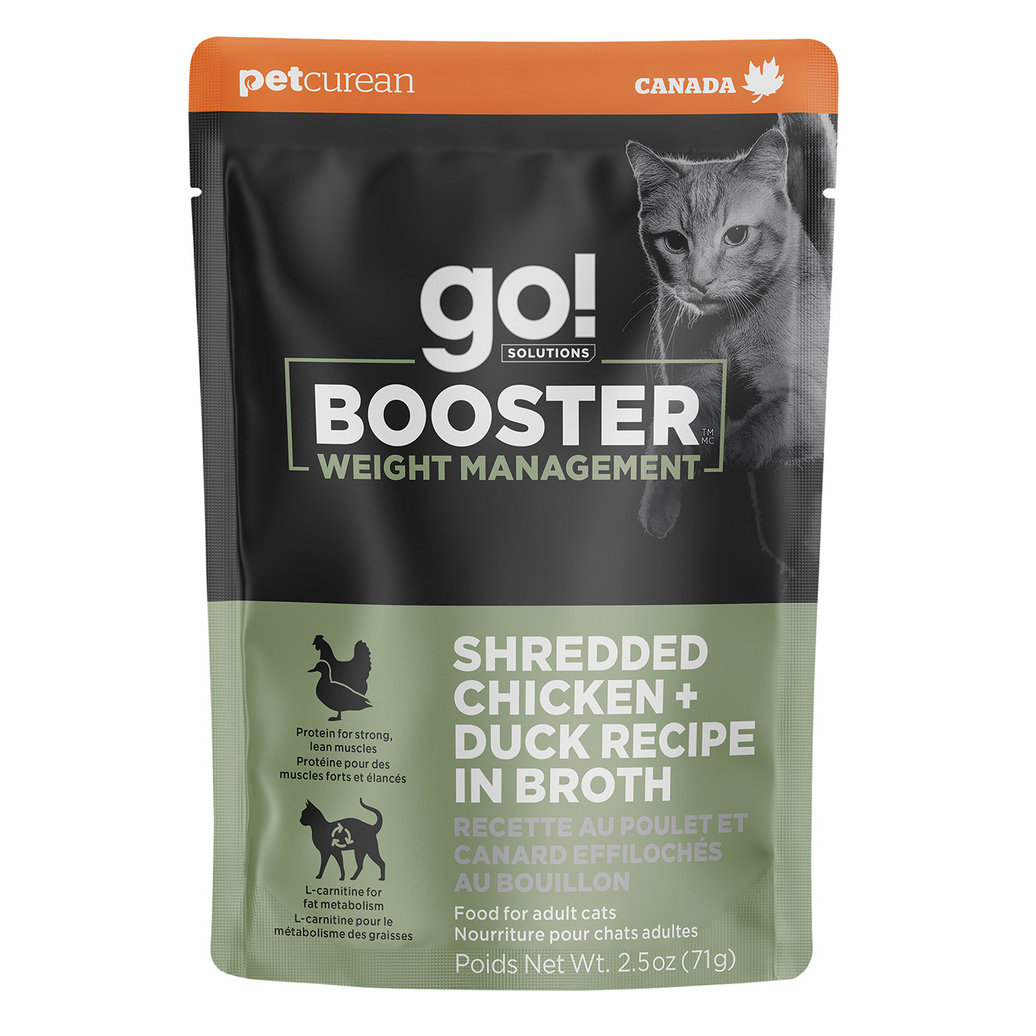View larger image of GO! SOLUTIONS,  BOOSTER Weight Management Shredded Chicken + Duck in broth - 71 g - Wet Cat Food