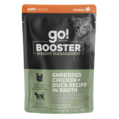 GO! SOLUTIONS,  BOOSTER Weight Management Shredded Chicken + Duck in broth - 71 g - Wet Cat Food