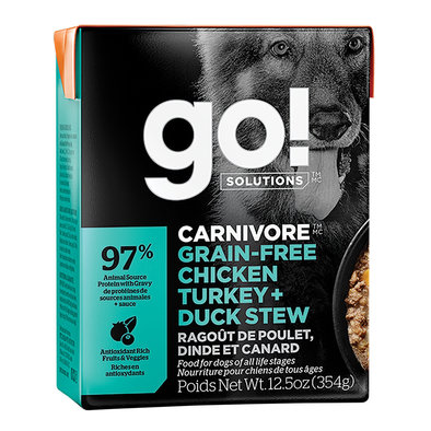 GO! SOLUTIONS, CARNIVORE Grain Free Chicken, Turkey + Duck Stew for dogs - Wet Dog Food