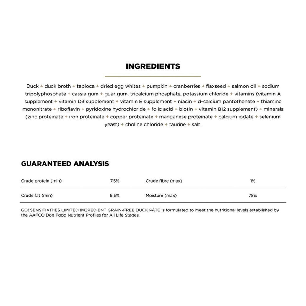 View larger image of GO! SOLUTIONS, SENSITIVITIES Limited Ingredient Grain Free Duck Pâté for dogs - Wet Dog Food