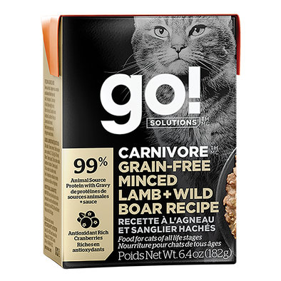 GO! SOLUTIONS, CARNIVORE Grain Free Minced Lamb + Wild Boar Recipe for cats - Wet Cat Food