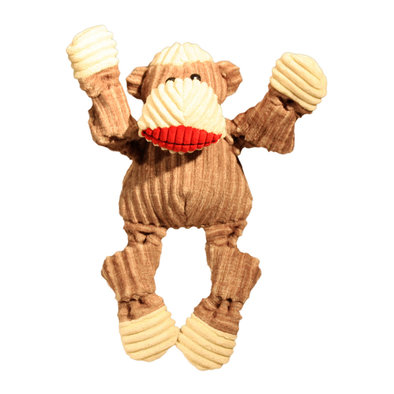 Huggle Hounds, Corduroy Sock Knottie Monkey - Tan & Red