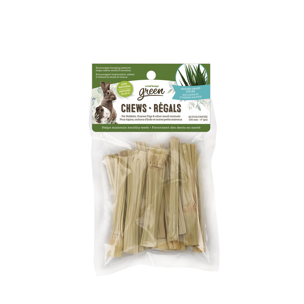 View larger image of Living World Green, Small Animal Chews - Napier Grass Sticks - 20 pk