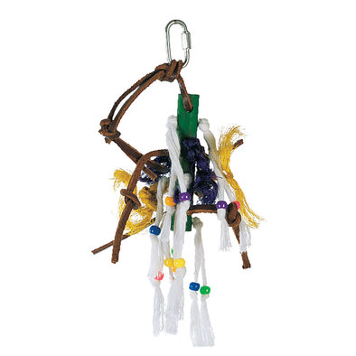 Living World, Jungleworld Bird Toy - Wood Peg w/ Ropes, Leather Strips and Beads - Small