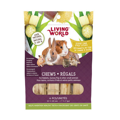 Living World, Small Animal Chews - Sugar Cane Sticks - 4 pk