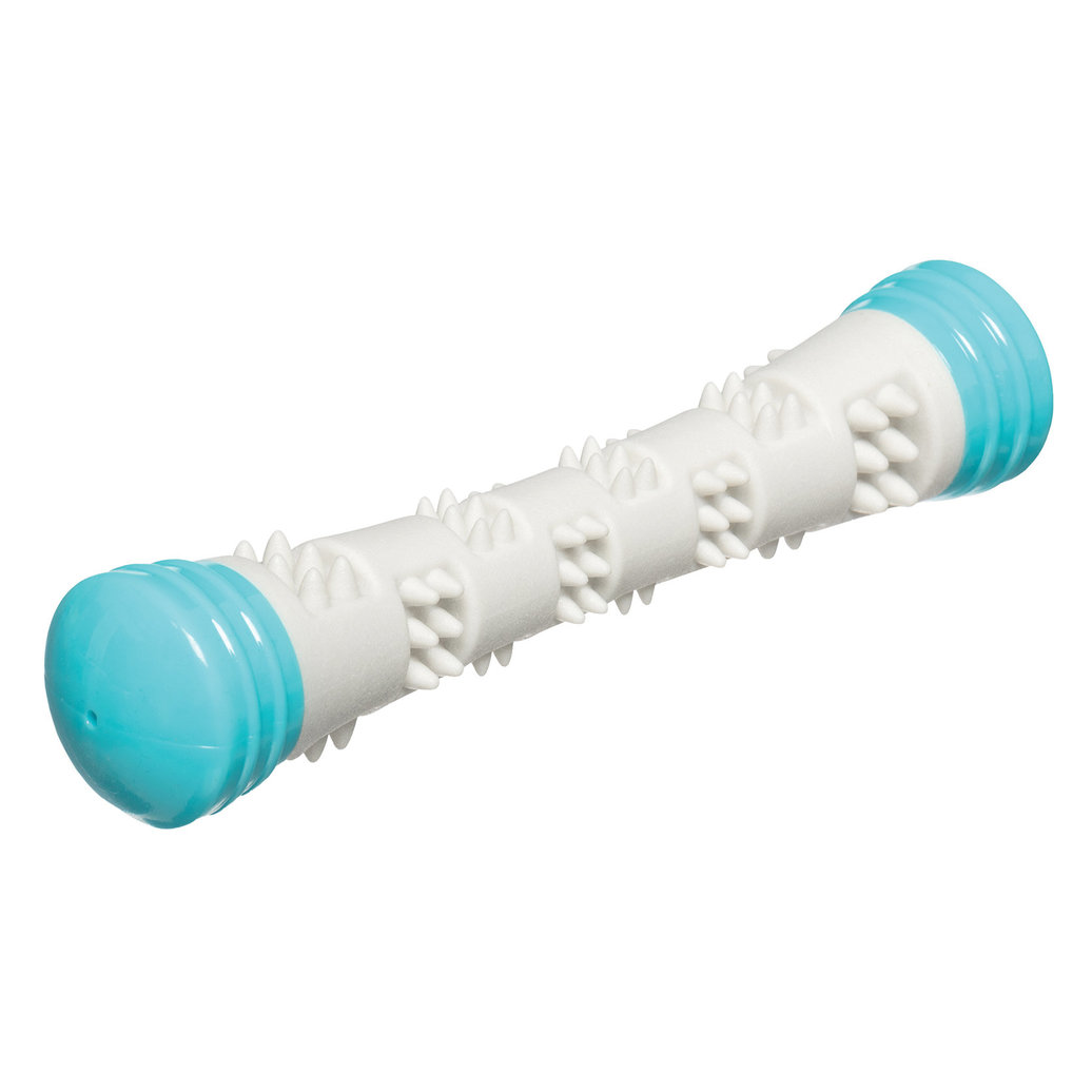 View larger image of Messy Mutts, Totally Pooched Chew n' Squeak Rubber Stick - Grey/Teal - 12"