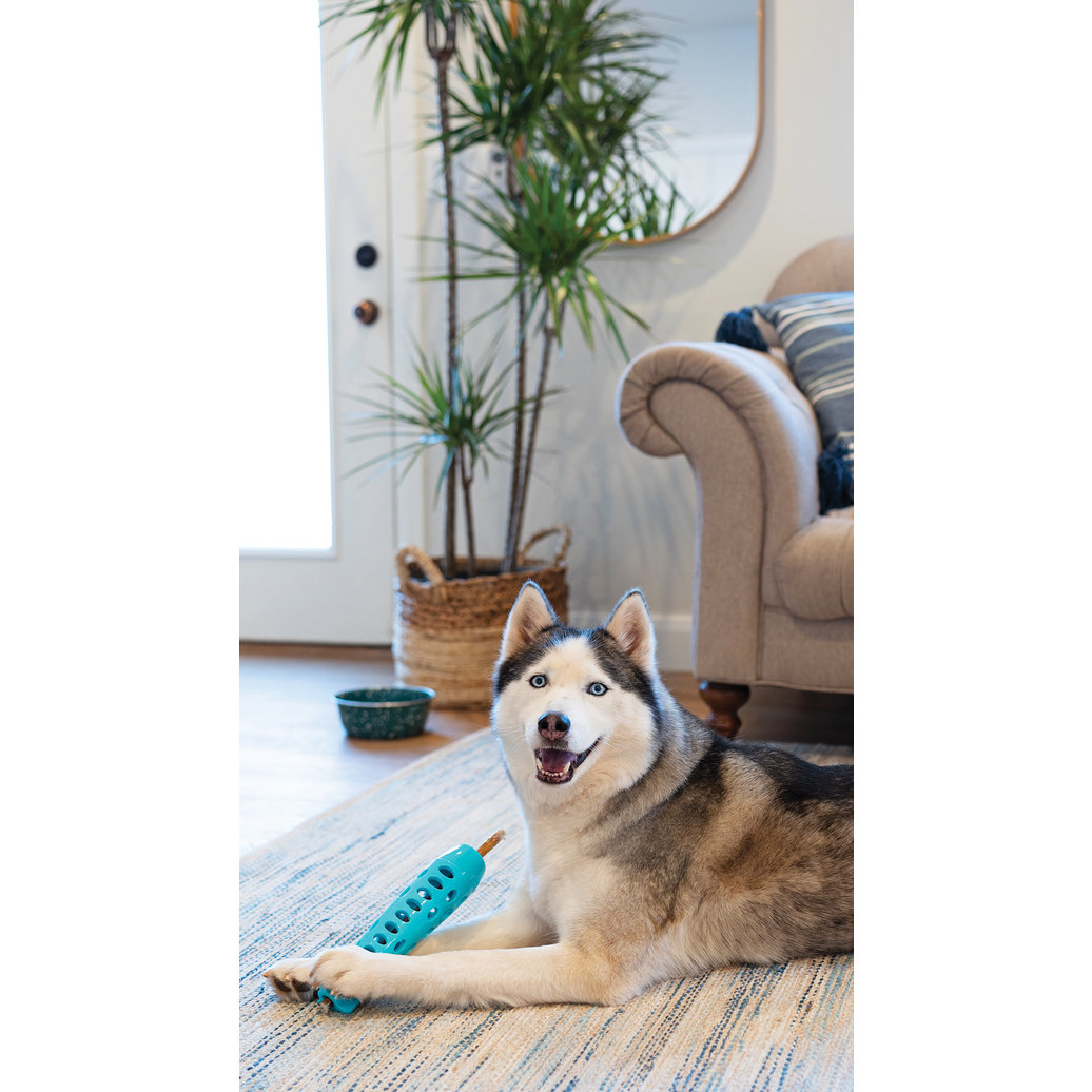 View larger image of Messy Mutts, Totally Pooched Stuff'n Chew Rocket Stick - Teal - 10"