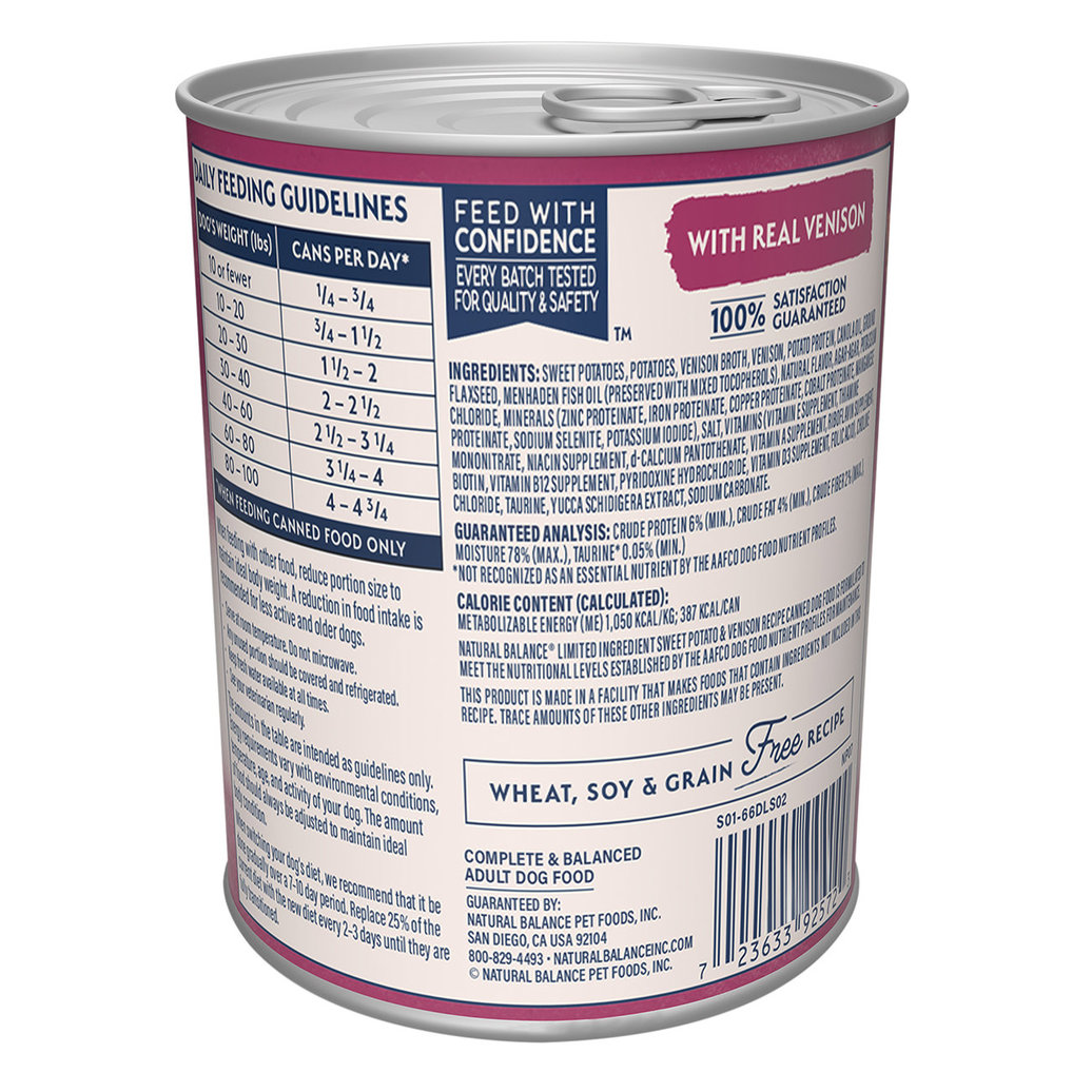 View larger image of Natural Balance, Limited Ingredient Canned Dog Formula, Venison & Sweet Potato - 369 g - Wet Dog Foo