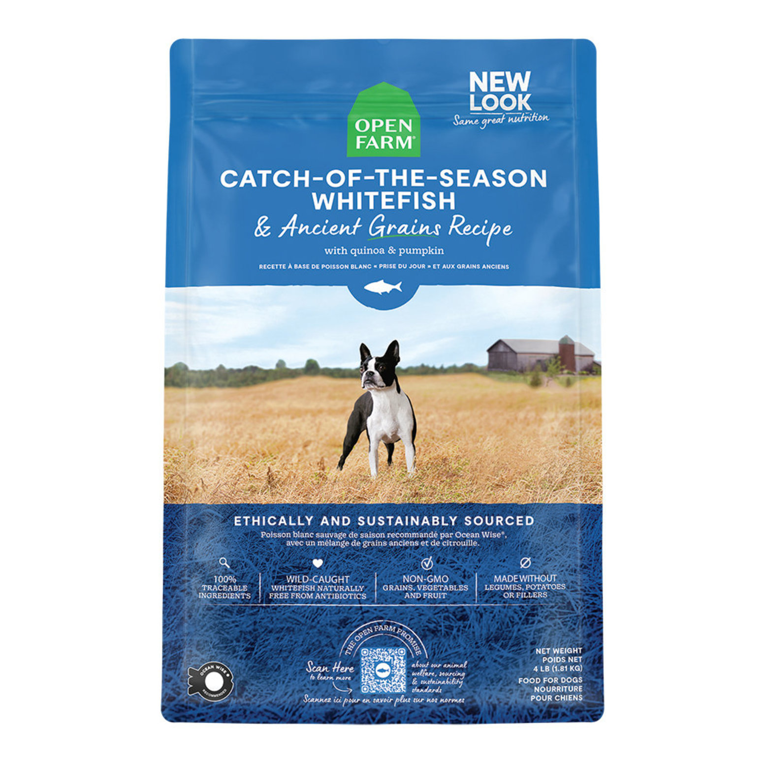OPEN FARM CATCH-OF-THE-SEASON WHITEFISH & ANCIENT GRAINS DRY DOG FOOD 4LB