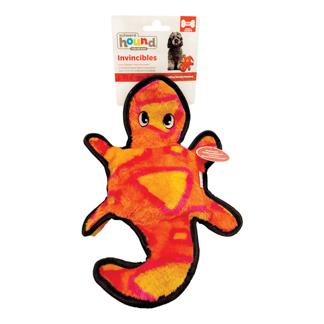 View larger image of Outward Hound, Invincible Gecko, 2 Squeakers - Red/Orange