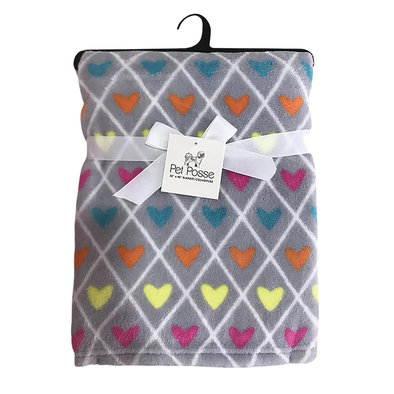 Pet Posse, Fleece Blanket - Grey - Multi-Coloured Hearts - 30" x 40"