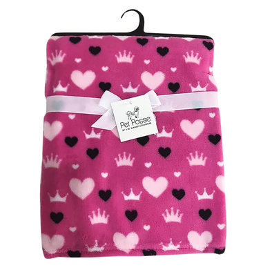 Pet Posse, Fleece Blanket  - Pink - Hearts & Crowns - 30" x 40"