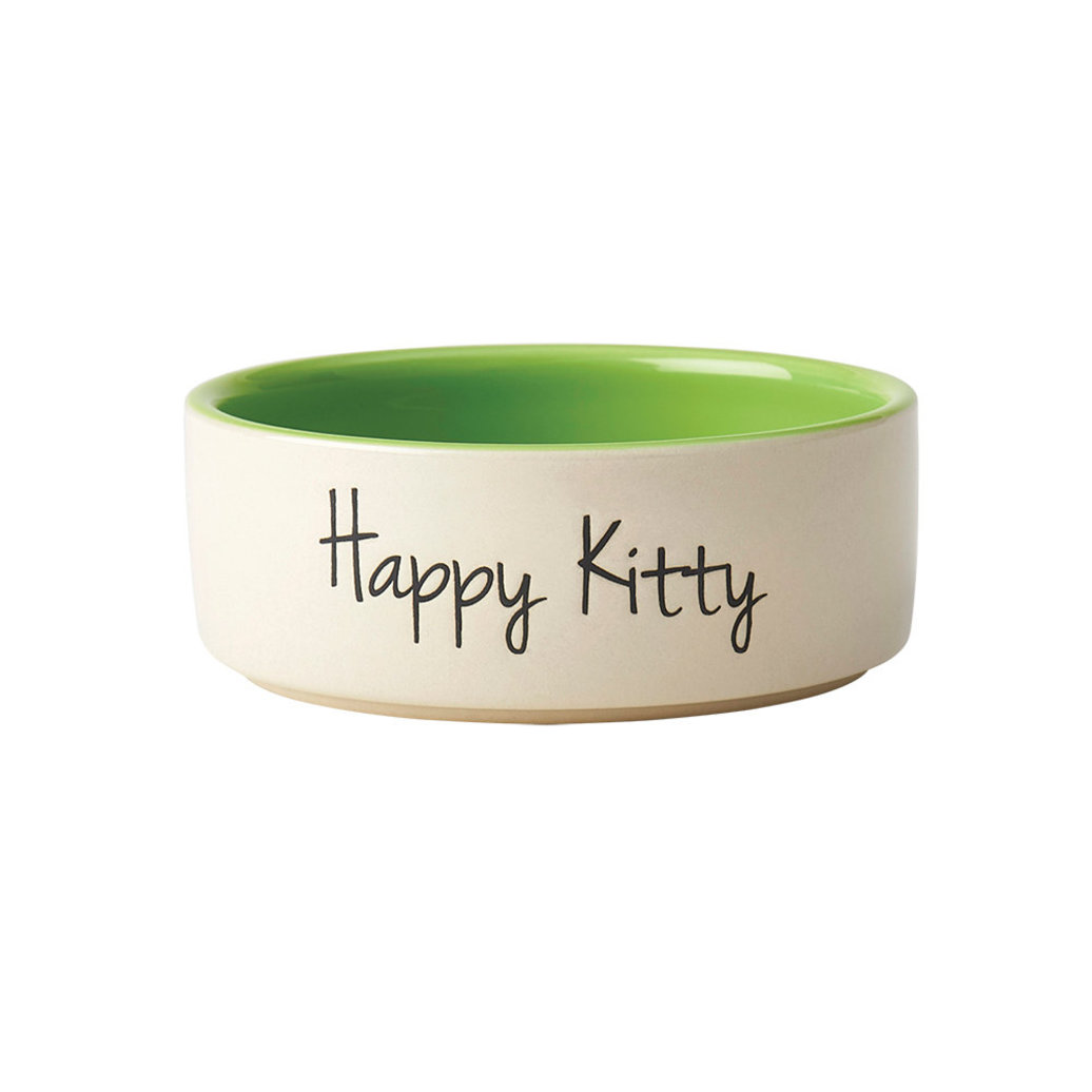 View larger image of PetRageous, Happy Kitty Bowl - Natural/Lime Green - 5"