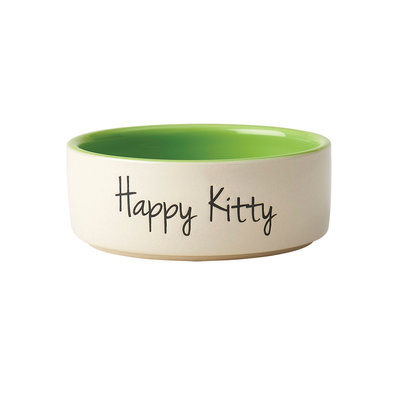 Happy Kitty Bowl - Natural/Lime Green - 5"