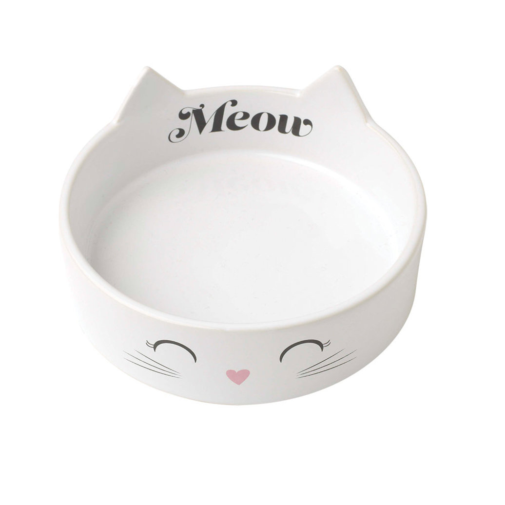 View larger image of PetRageous, Meow Kitty Shallow Bowl - White 1 cup