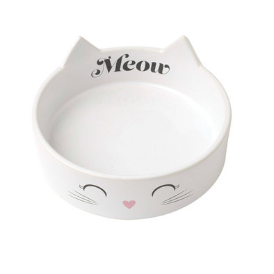 Meow Kitty Shallow Bowl - White 1 cup