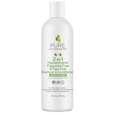 Pure and Natural Pet, 2-IN-1 Hypoallergenic Fragrance Free Tear Free Pet Shampoo & Conditioner - 16 