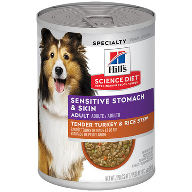 Adult Sensitive Stomach & Skin Tender Turkey & Rice Stew Canned Dog Food, 363 g