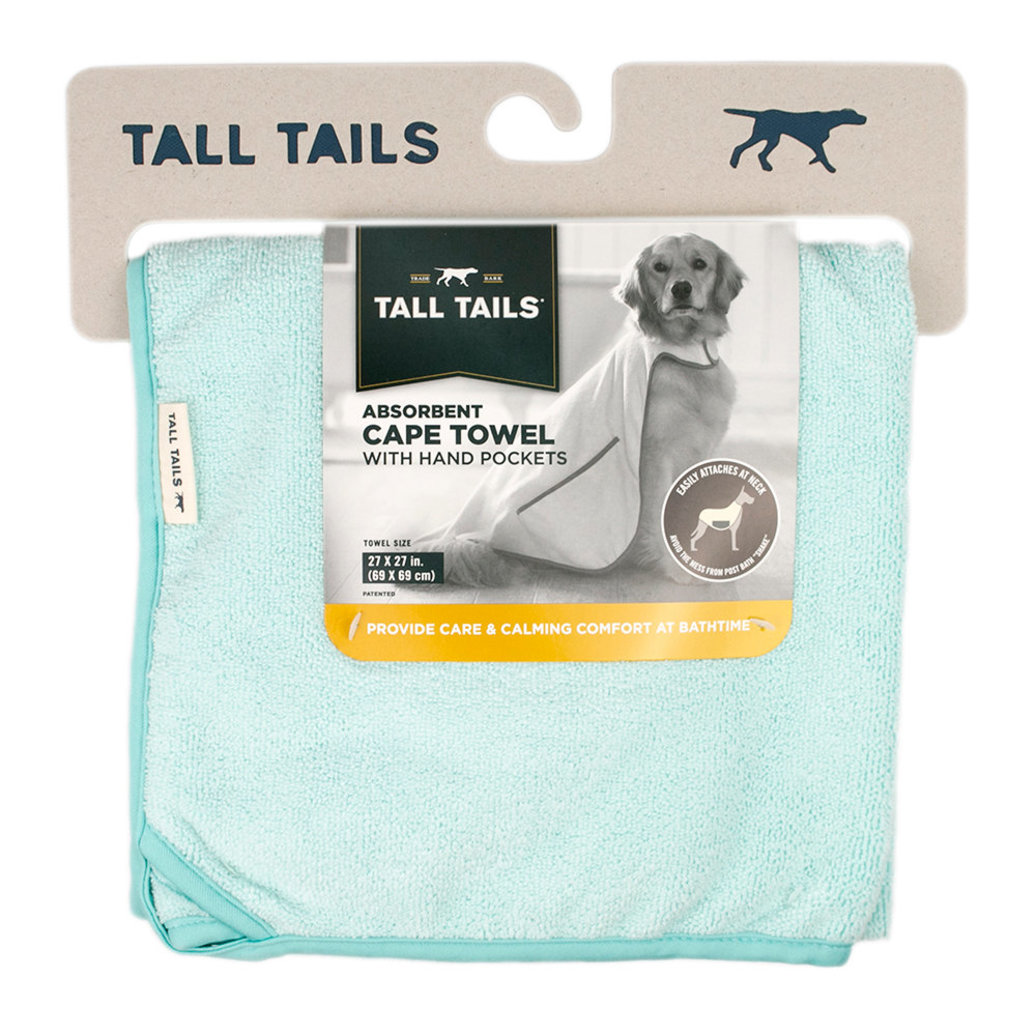 View larger image of Tall Tails, Cape Towel, Aqua - 27" x 27" - Grooming Bathing Accessories
