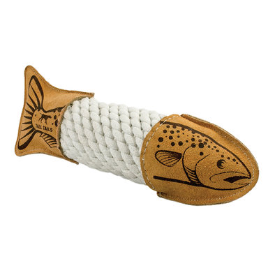 Tall Tails, Natural Leather & Rope Trout - 15" - Tug Dog Toy