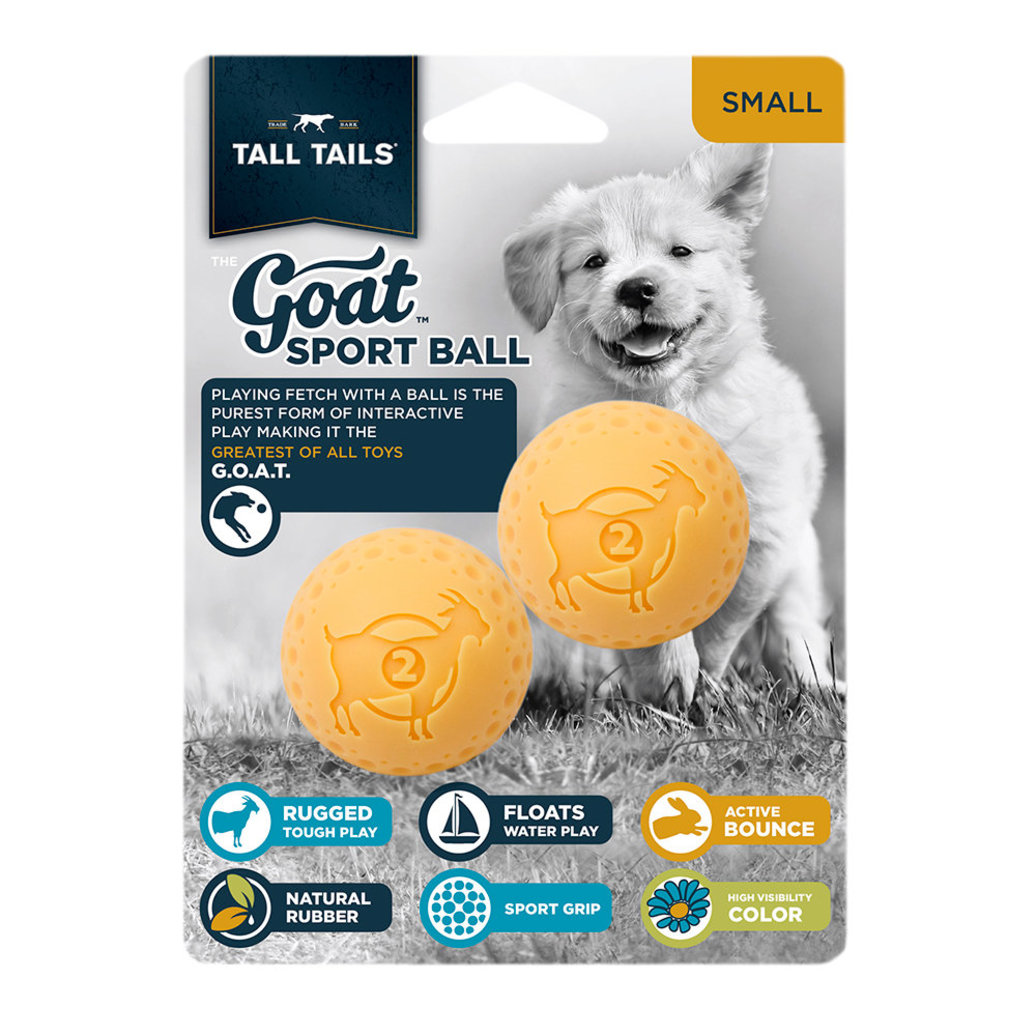 View larger image of Tall Tails, Natural Rubber 2" GOAT Ball - Yellow - Toss Dog Toy